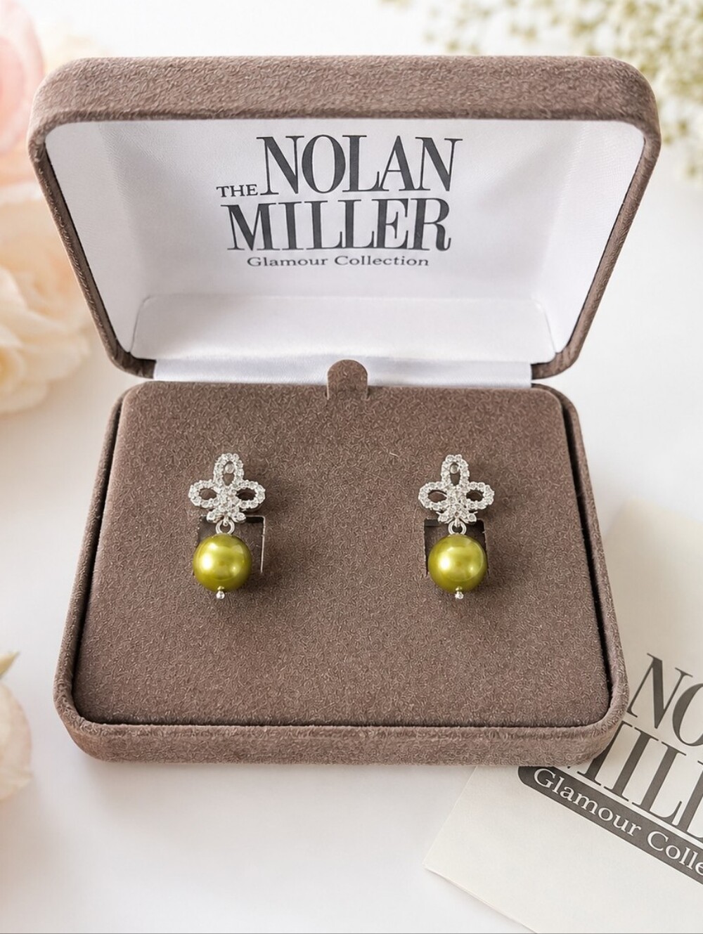 Nolan Miller Glamour Collection Clip-On Earrings "Fit For A Queen" Green Pearl